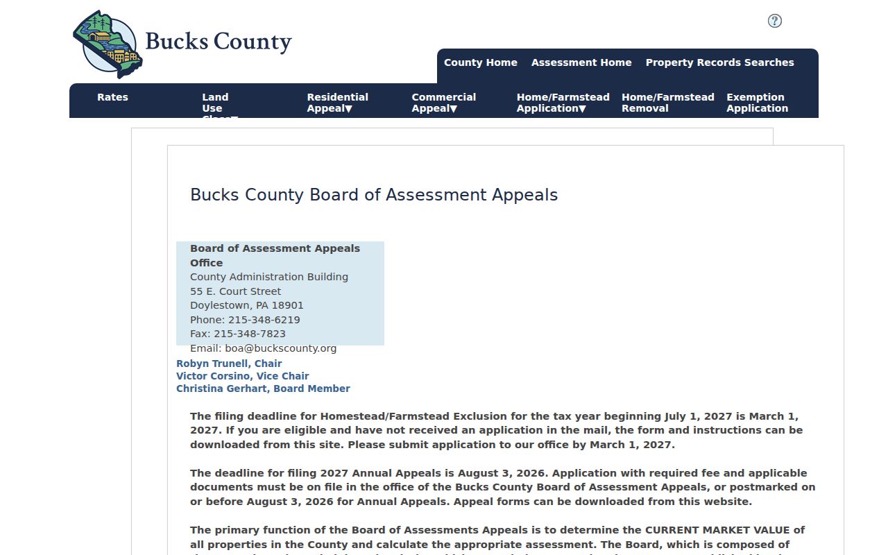 Buckingham Township residents directory Board of Assessment public access system
