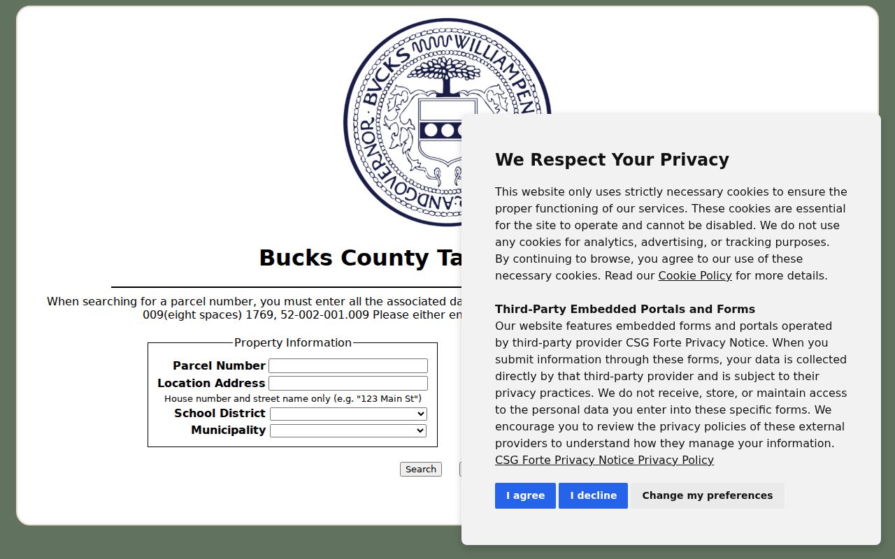 Buckingham Township residents directory Bucks County tax information search fields