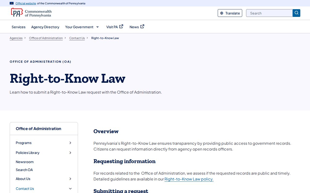 Buckingham Township residents directory Pennsylvania Right-to-Know Law guidance