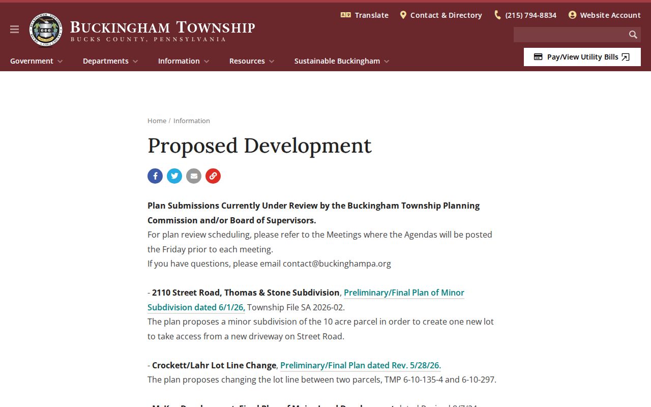 Buckingham Township neighbors proposed development records