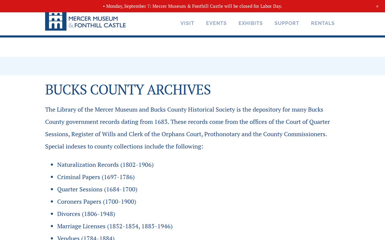 Buckingham Township previous residents Mercer Museum Bucks County Archives