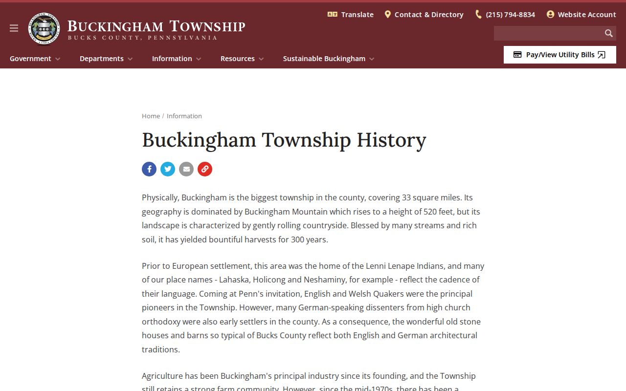 Buckingham Township ZIP code township history and geography
