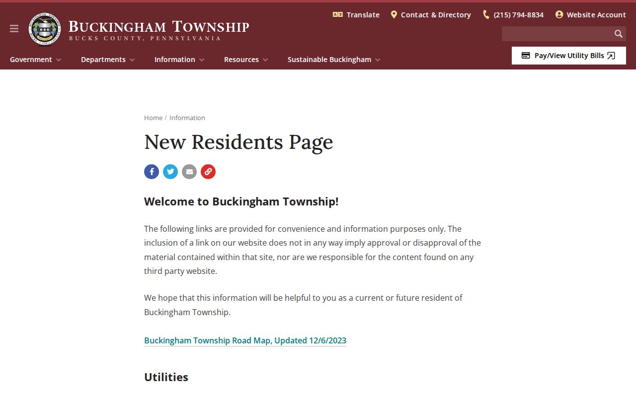Buckingham Township ZIP code New Residents postal coverage